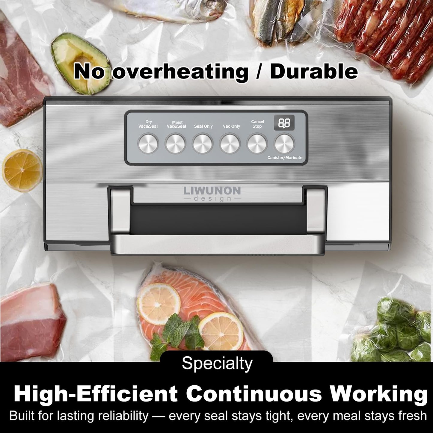 LIWUNON VS8002S Vacuum Sealer 6-in-1 Machine for Food Storage with Sealer Bags & Roll, Automatic Food Sealer for Sous Vide, Compact Design, LED Lights, Easy to Clean, Dry & Moist Modes (Stainless Steel)
