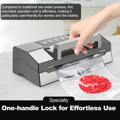 LIWUNON VS8002S Vacuum Sealer 6-in-1 Machine for Food Storage with Sealer Bags & Roll, Automatic Food Sealer for Sous Vide, Compact Design, LED Lights, Easy to Clean, Dry & Moist Modes (Stainless Steel)