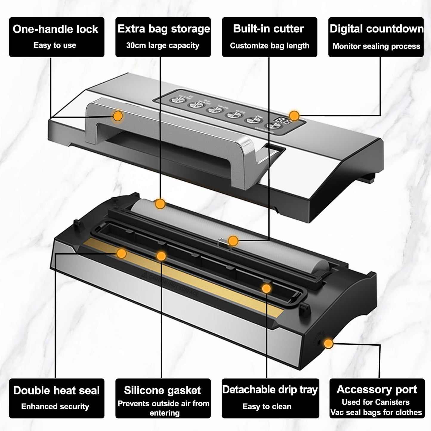 LIWUNON VS8002S Vacuum Sealer 6-in-1 Machine for Food Storage with Sealer Bags & Roll, Automatic Food Sealer for Sous Vide, Compact Design, LED Lights, Easy to Clean, Dry & Moist Modes (Stainless Steel)