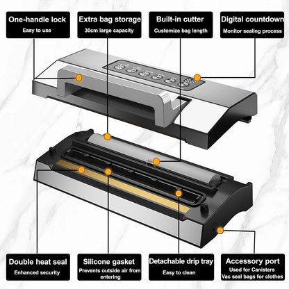 LIWUNON VS8002S Vacuum Sealer 6-in-1 Machine for Food Storage with Sealer Bags & Roll, Automatic Food Sealer for Sous Vide, Compact Design, LED Lights, Easy to Clean, Dry & Moist Modes (Stainless Steel)