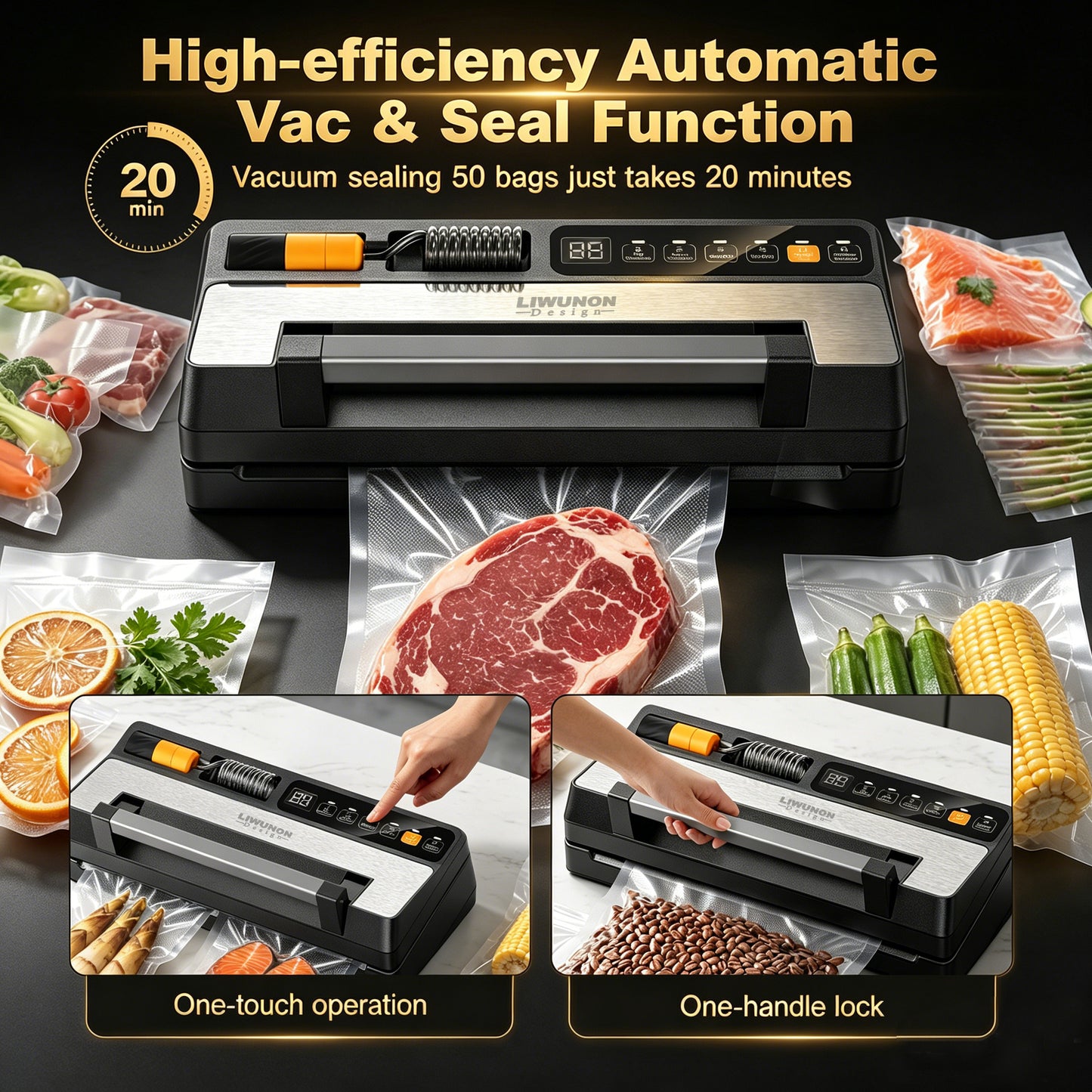 LIWUNON Duo VS8003S Vacuum Sealer – Dual System, Designed as a complete vacuum system, it eliminates the need for separate tools by supporting both standard textured bags and reusable valve bags in one machine. More capability.No compromise. (Coming Soon)