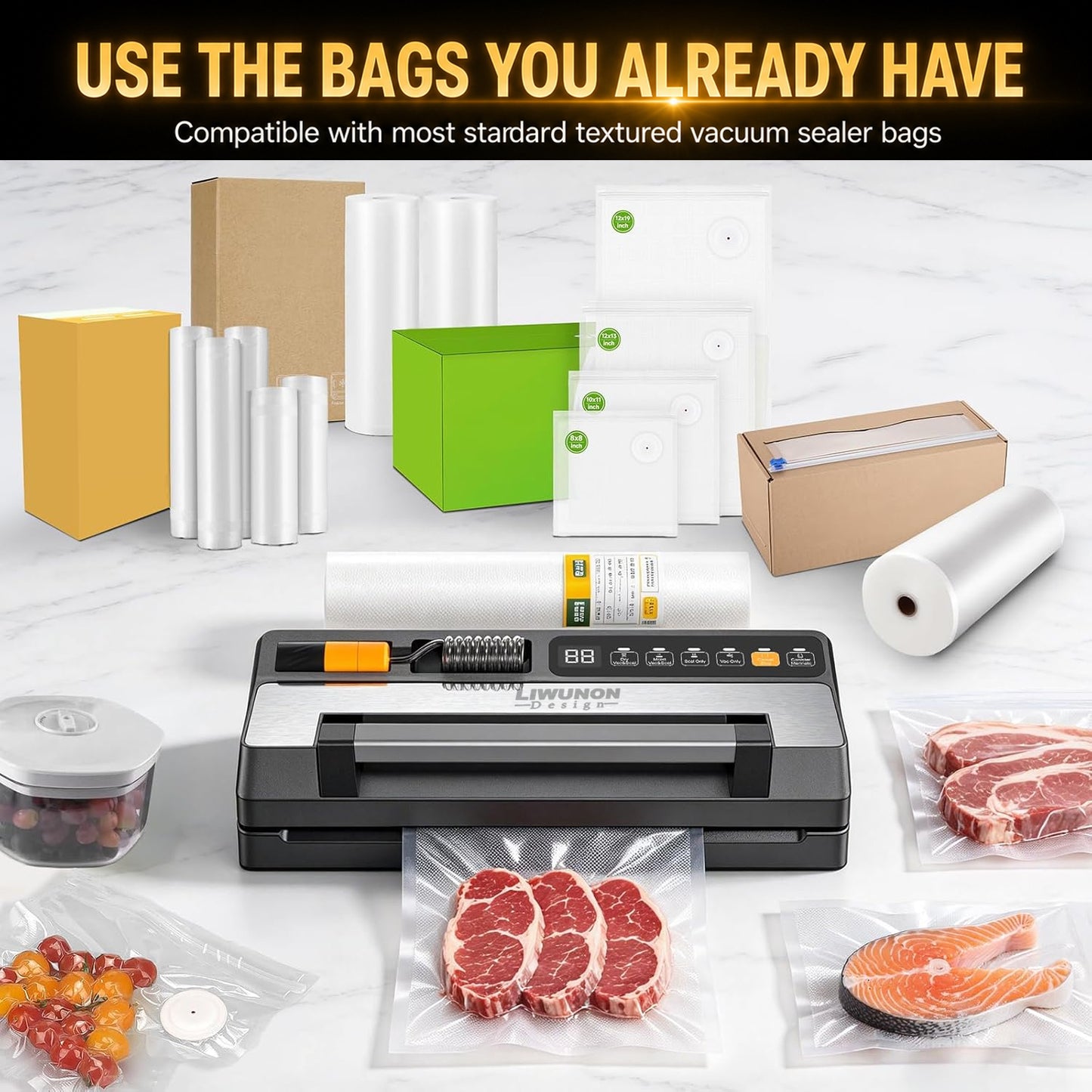 LIWUNON Duo VS8003S Vacuum Sealer – Dual System, Designed as a complete vacuum system, it eliminates the need for separate tools by supporting both standard textured bags and reusable valve bags in one machine. More capability.No compromise. (Coming Soon)