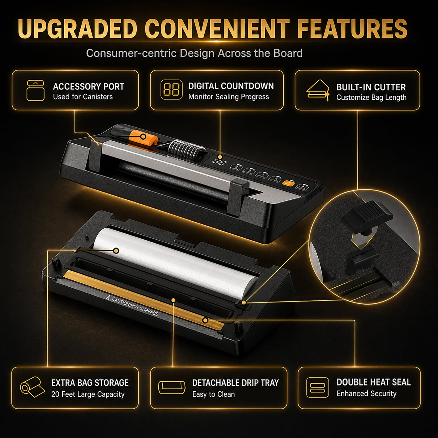 LIWUNON Duo VS8003S Vacuum Sealer – Dual System, Designed as a complete vacuum system, it eliminates the need for separate tools by supporting both standard textured bags and reusable valve bags in one machine. More capability.No compromise. (Coming Soon)